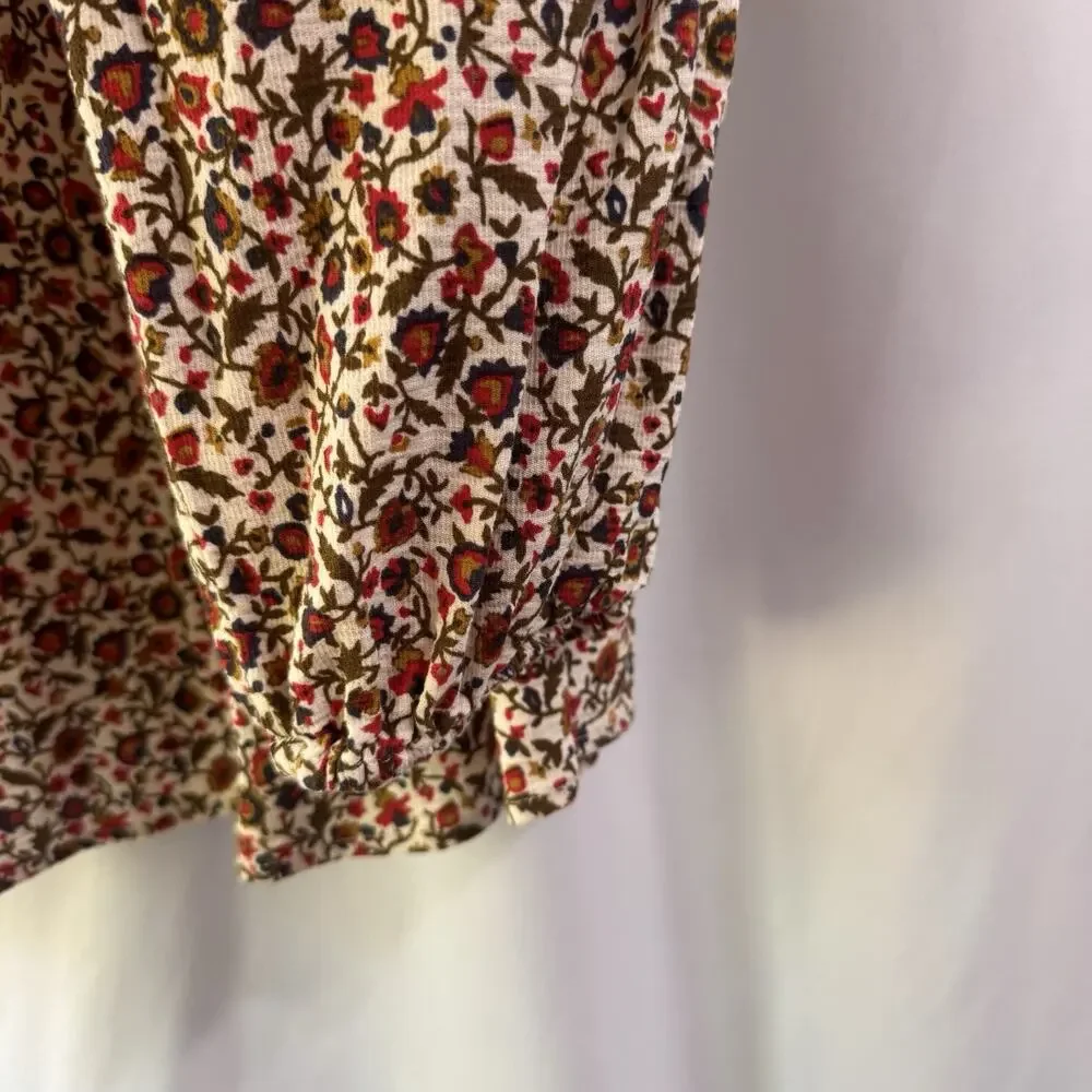 Toad & Co Manzana Peasant Top XS Ivory Red Floral Henley Long Sleeve Boho Hippie - Picture 11 of 11